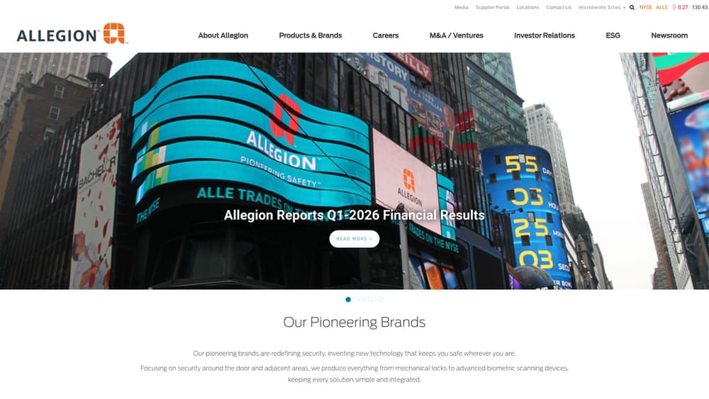 Screenshot of Allegion (Schlage Commercial) website
