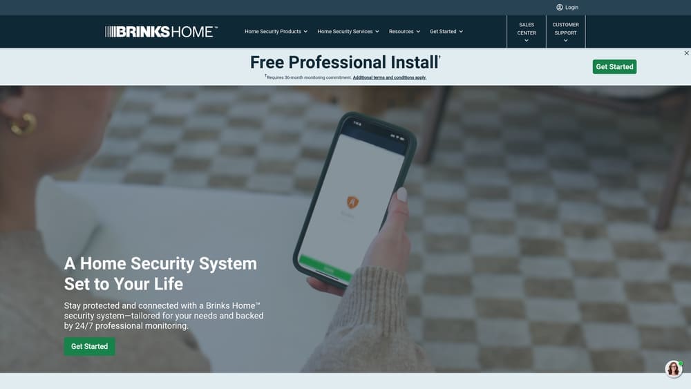 Screenshot of Brinks Home Security website