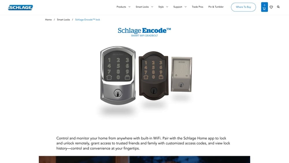 Screenshot of Schlage Encode Smart WiFi Deadbolt website